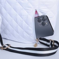 Smartphone pocket on a white Sassy Li bag