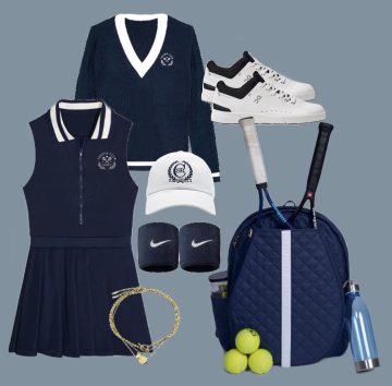 Sassy Li royal blue bag styled with a navy tennis outfit